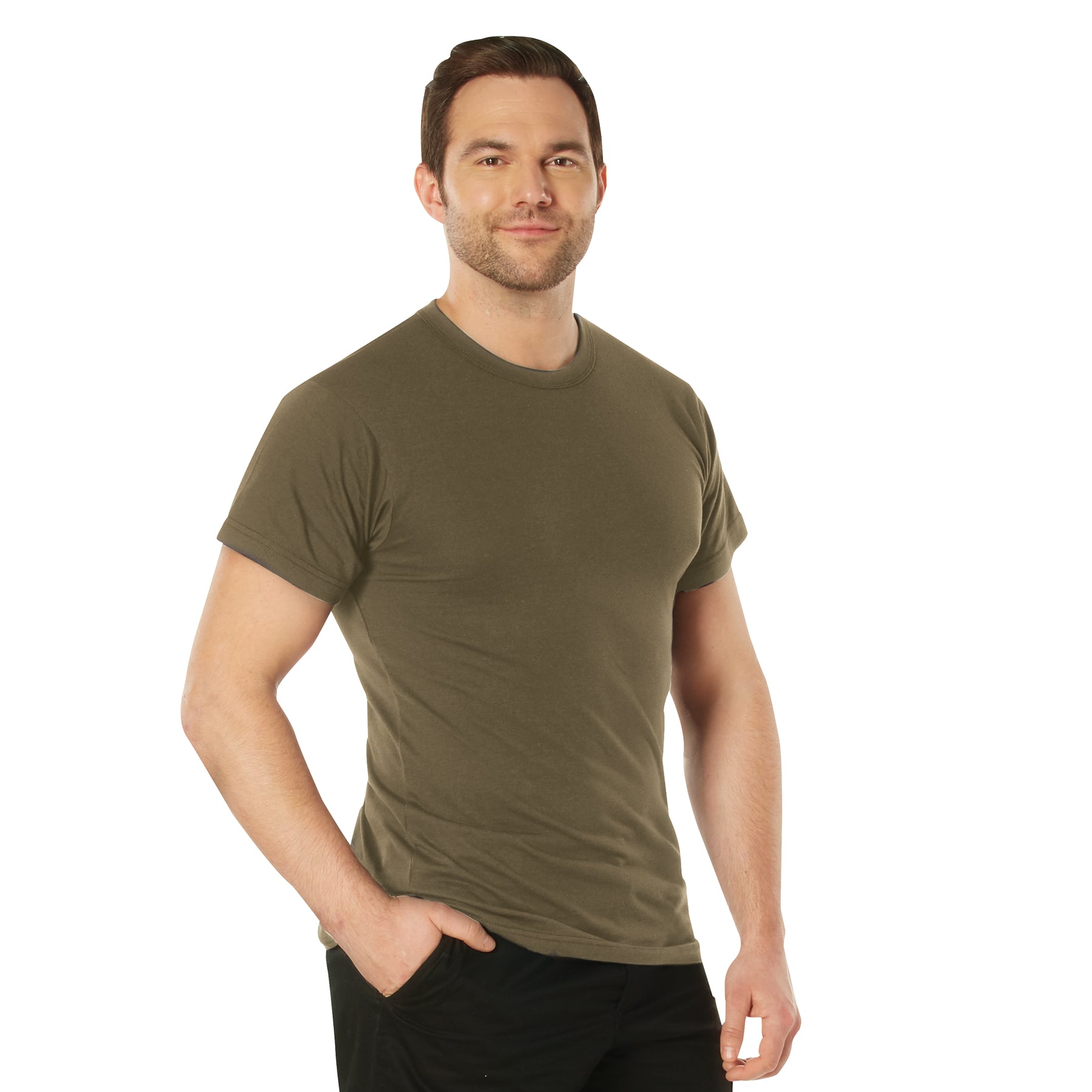 Rothco Solid Color T-Shirt With Cotton - Polyester Blend, Brown, Large