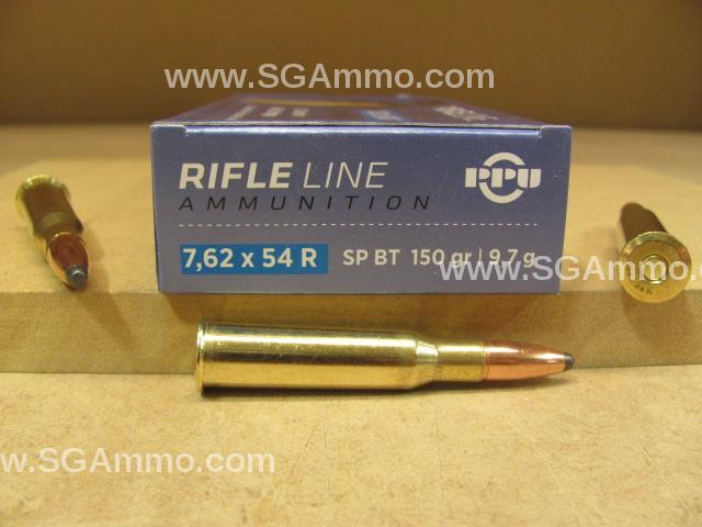20 Round Box – 7.62x54R Soft Point 150 Grain Brass Case Non-Corrosive Prvi Partizan Ammo – PP76254S