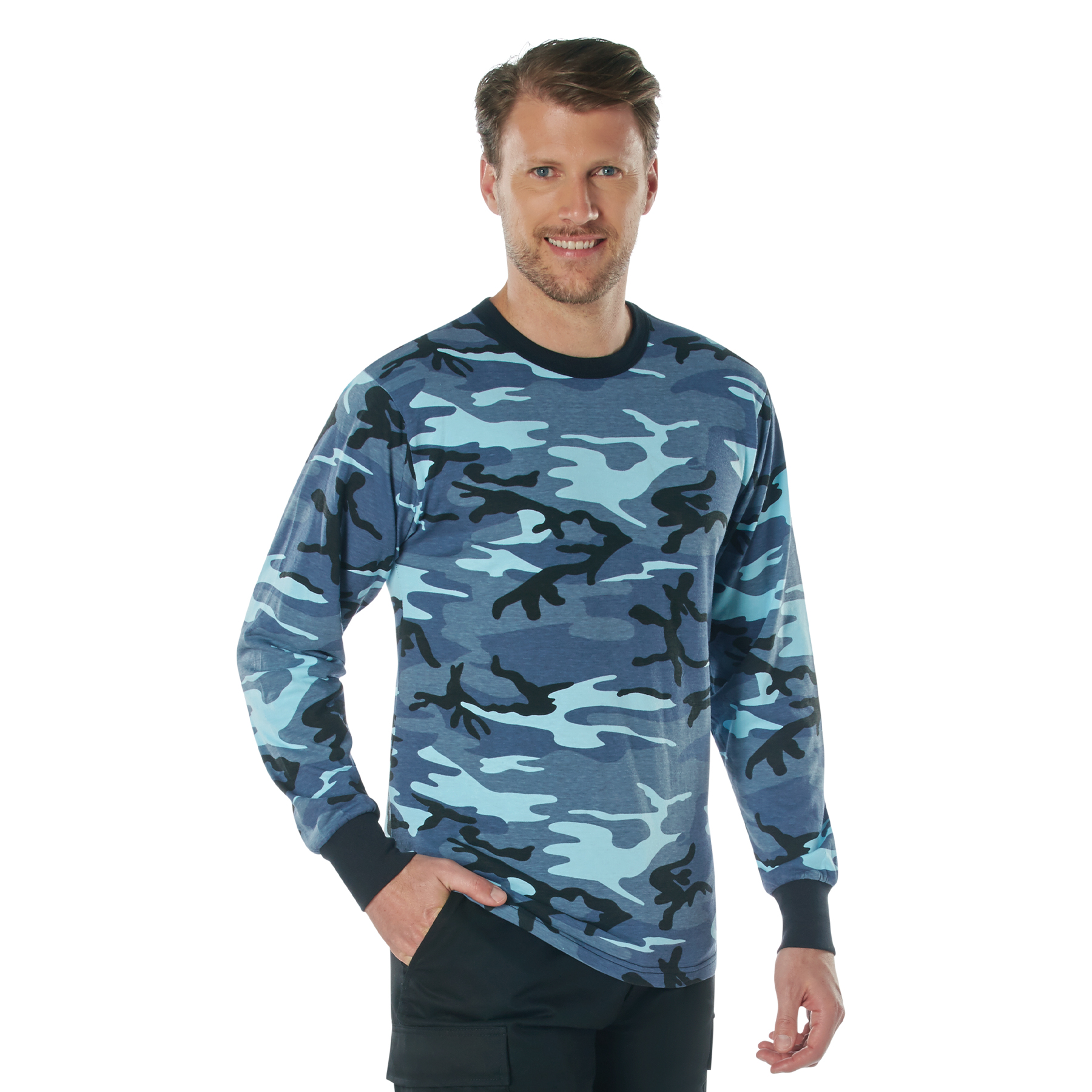 Rothco Long Sleeve Color Camo T-Shirt - Sky Blue Camo, Medium