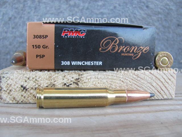 20 Round Box – 308 Win 150 Grain Soft Point PMC Bronze Hunting Ammo – 308SP