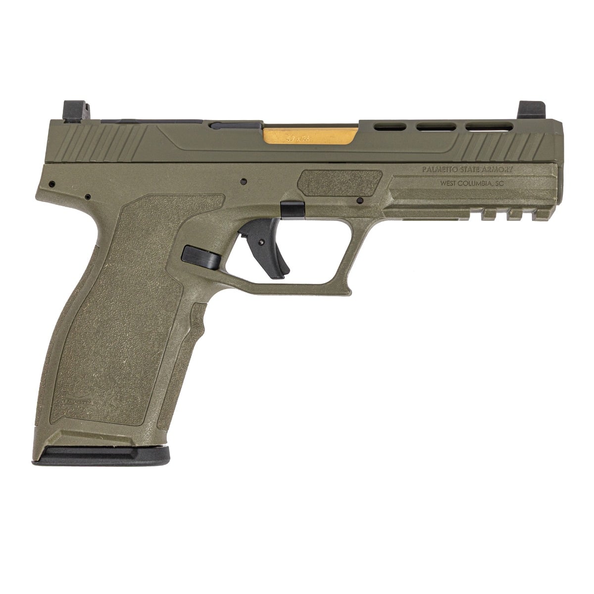 PSA 5.7 Rock Complete RK1 Optics Ready Pistol With non threaded Gold TiN Barrel, One Mag, Sniper Green