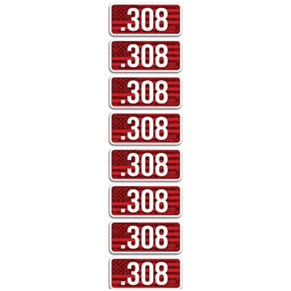 MTM Case Gard .308 Cal 2.25" L Ammo Caliber Label, Red/White Pack of 8