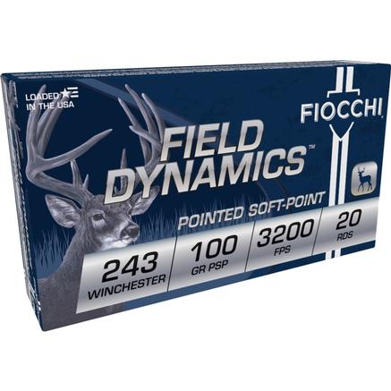 Fiocchi Field Dynamics Centerfire Rifle Ammo 243 Win. 100 gr. PSP 20 rd. - No Credit Card Fees - Low, flat rate shipping