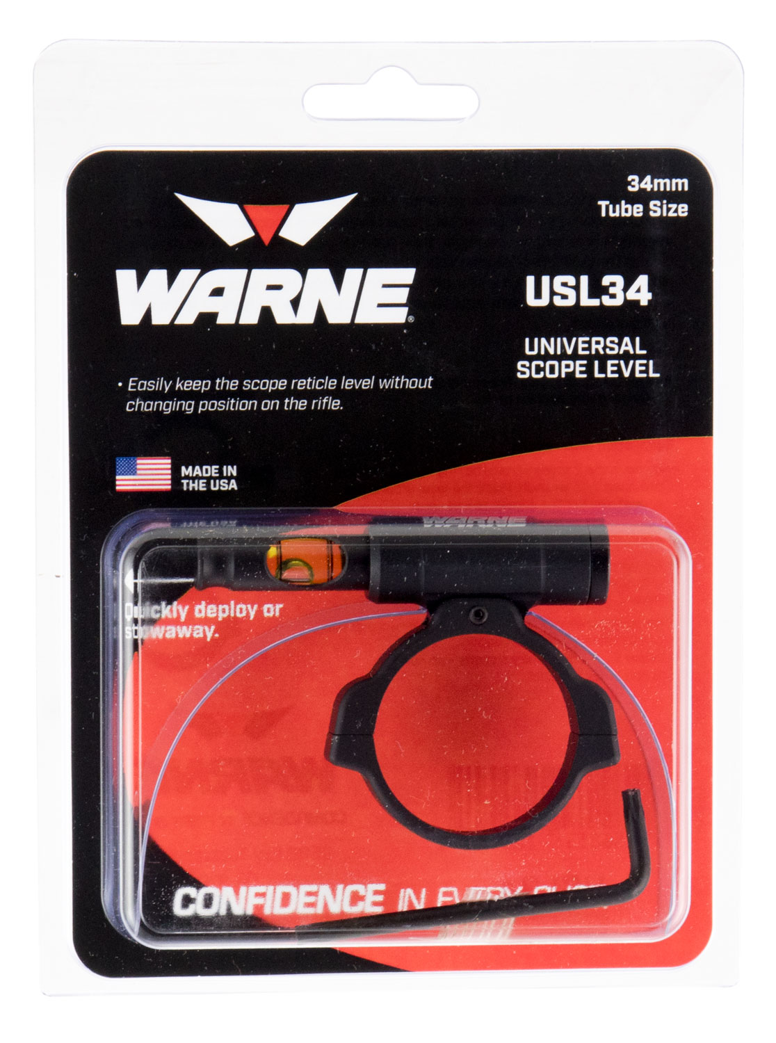 Warne Scope Mounts 34mm 6061 Aluminum 1-Piece Universal Scope Level, Black - USL34