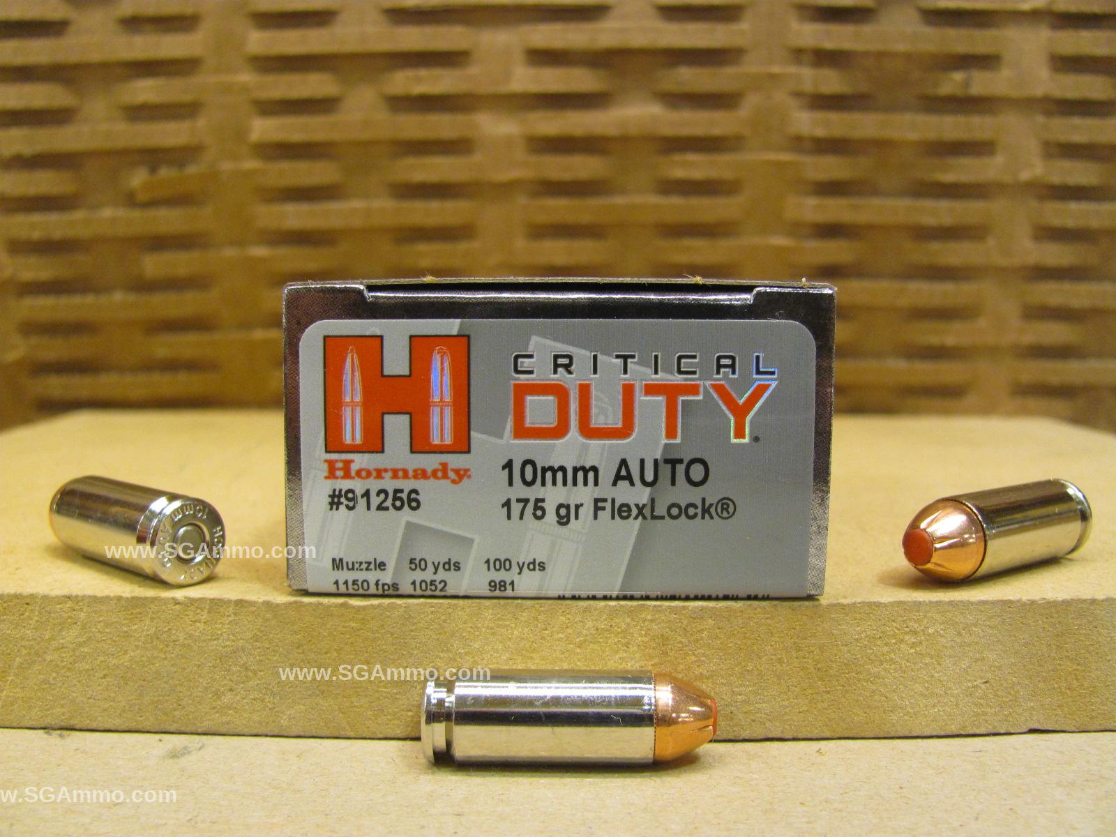 20 Round Box – 10mm Auto 175 Grain Flexlock Hornady Critical Duty Ammo – 91256
