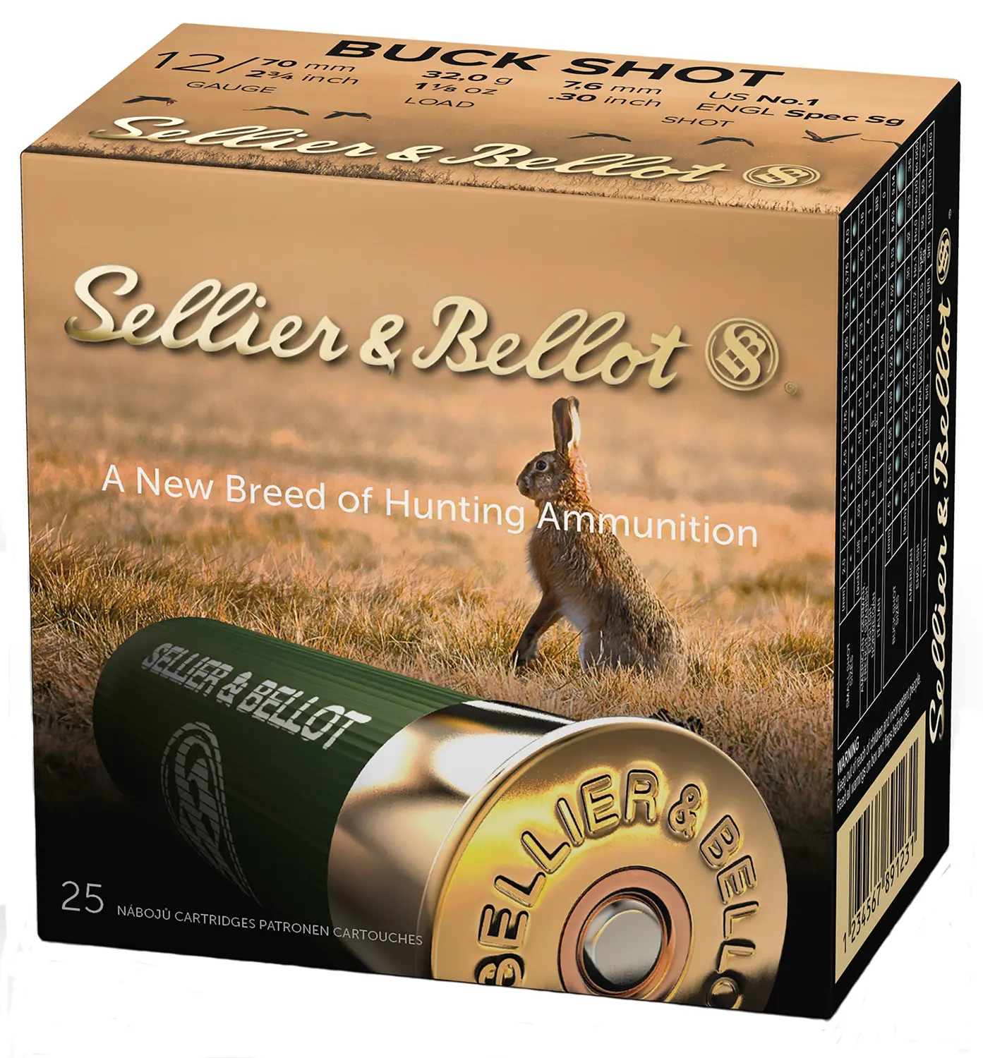 Sellier Bellot SB12BSF Hunting 12Gauge 2.75" 12Pellets 1 1/8oz 1Buck Shot 25 Box/10 Case
