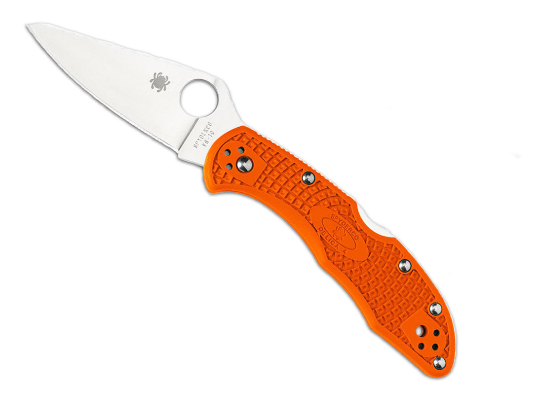 Spyderco Delica 4  Lightweight Flat Ground Plain Edge Knife, Orange - C11FPOR