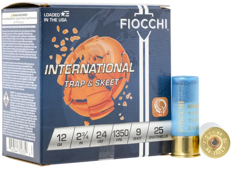 Fiocchi 12IN249 Exacta Target International Trap Skeet 12Gauge 2.75" 24gram 9Shot 25 Per Box/10 Case