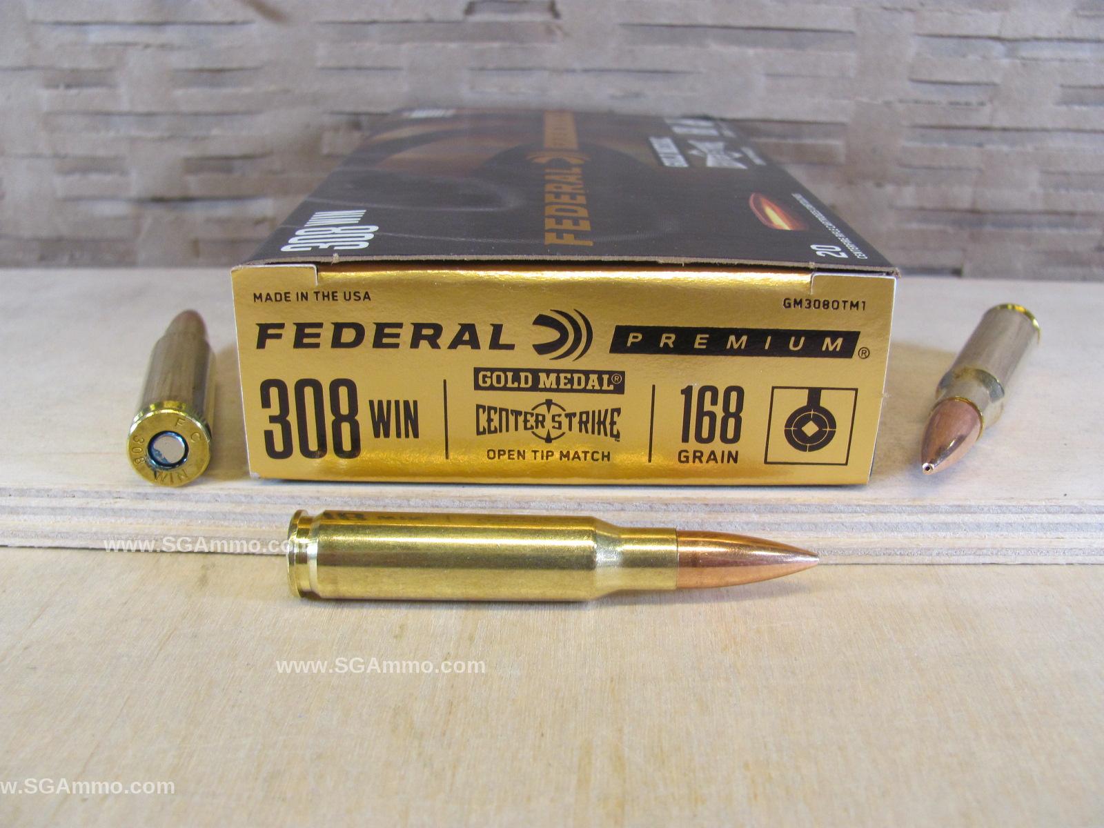 20 Round Box – 308 Win 168 Grain Open Tip Match Federal Premium Gold Medal Ammo – GM308OTM1