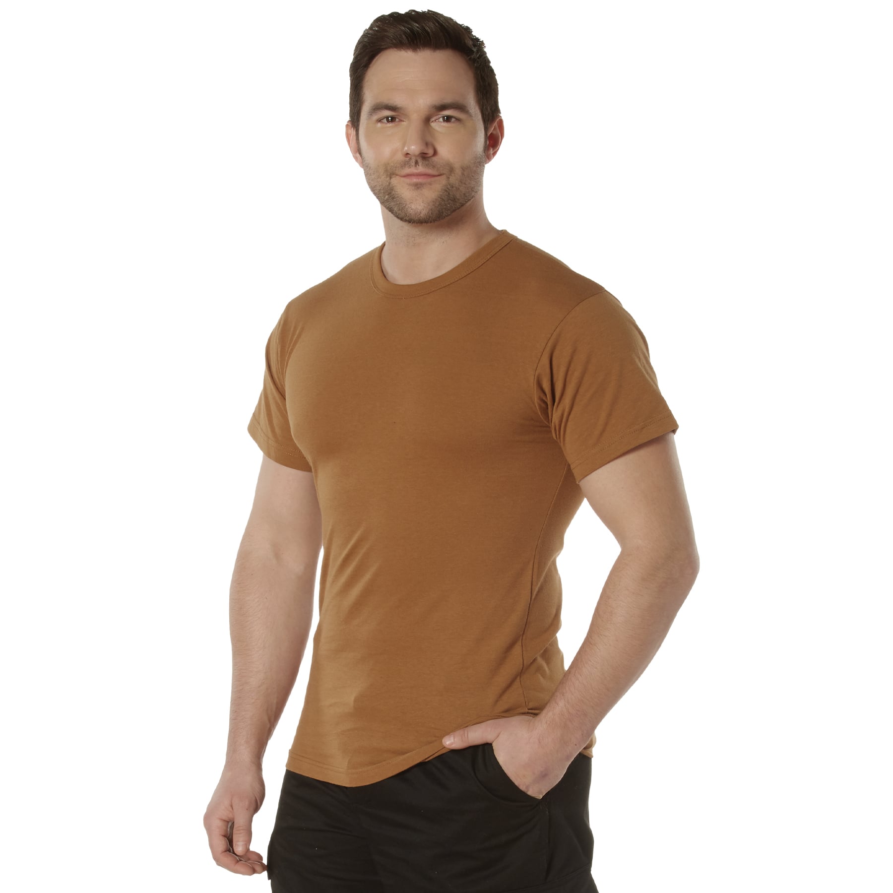 Rothco Solid Color T-Shirt With Cotton - Polyester Blend, Work Brown, Large