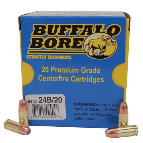 Buffalo Bore 9mm Luger +P+ 124 grain Jacketed Hollow Point Pistol and Handgun Ammo, 20/Box - 24B/20