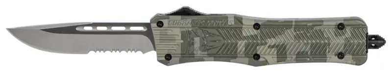CobraTec Knives MADCCTK1MDS CTK-1 Medium 3" OTF Part Serrated D2 Steel Blade Army DigiCamo Aluminum Handle Features Glass Breaker Includes Pocket Clip