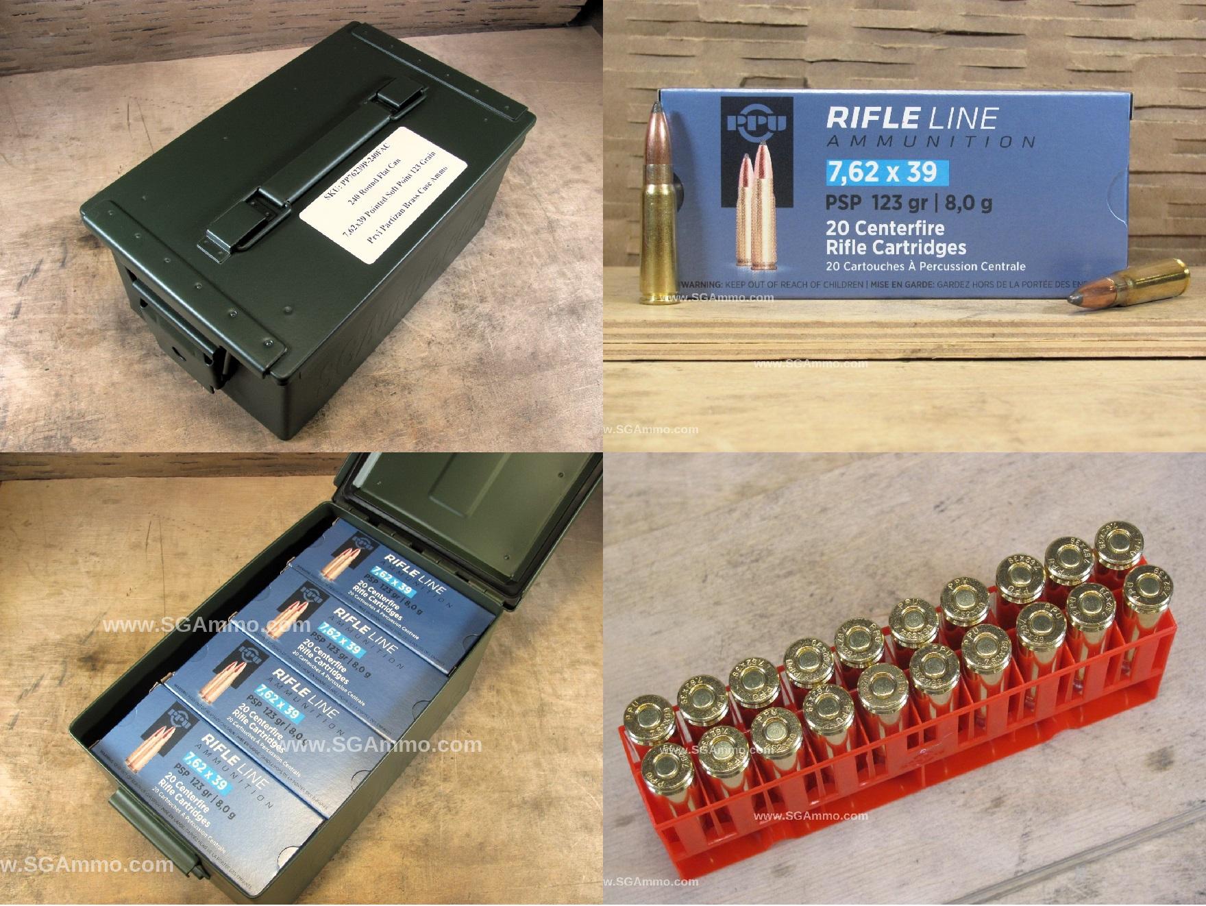 240 Round Flat Can – 7.62×39 123 Grain Soft Point Prvi Partizan Brass Case Ammo – Packed in Metal Canister