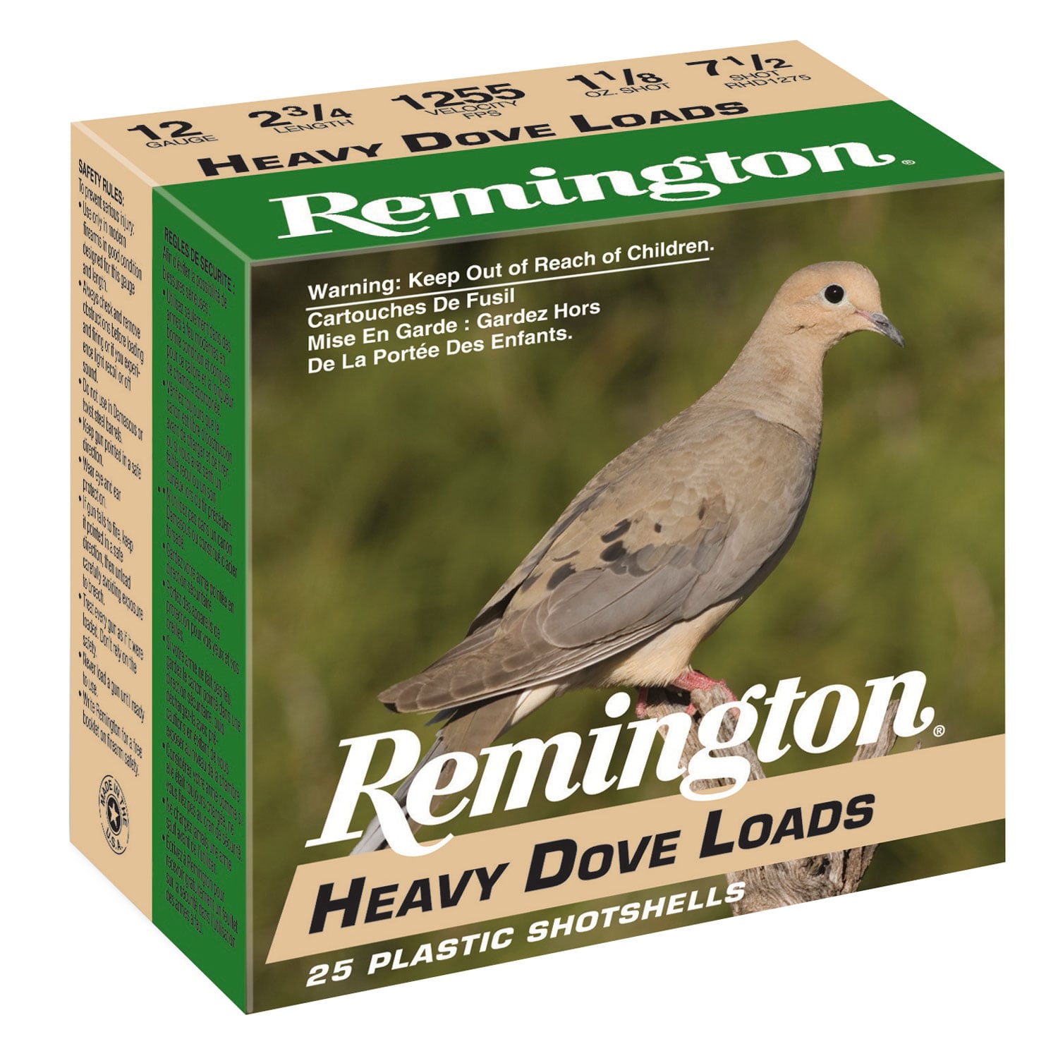 Remington Heavy Dove Loads 2.75" 20 Gauge Ammo 7-1/2, 25/box - RHD2075