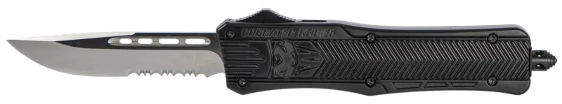 CobraTec Knives MBCTK1MDS CTK-1 Medium 3" OTF Drop Point Part Serrated D2 Steel Blade/Black Aluminum Handle Features Glass Breaker Includes Pocket Clip