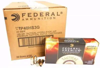 Federal 40 S Hydra-Shok Tactical P40HS3G 165 gr JHP 50 rounds
