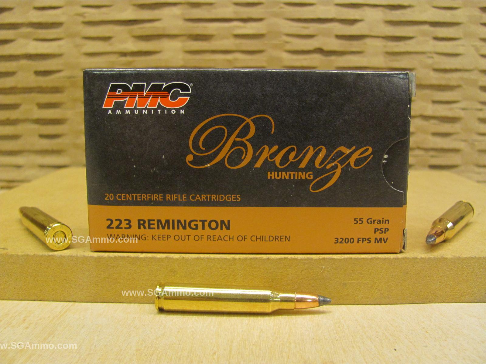 20 Round Box – 223 Rem PMC Bronze 55 Grain Soft Point Hunting Ammo – 223SP