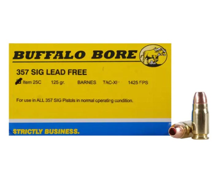 Buffalo Bore 357 SIG 125 grain Barnes TAC-XP Lead-Free Low Flash Handgun Ammo, 20/Box - 25C/20