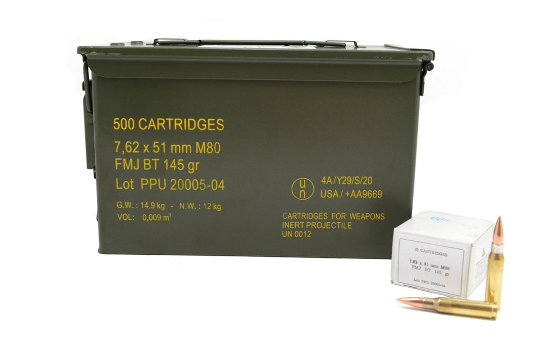 PPU 145 gr FMJBT 7.62x51 Ammunition 500 Round Ammo Can - PPRM762M