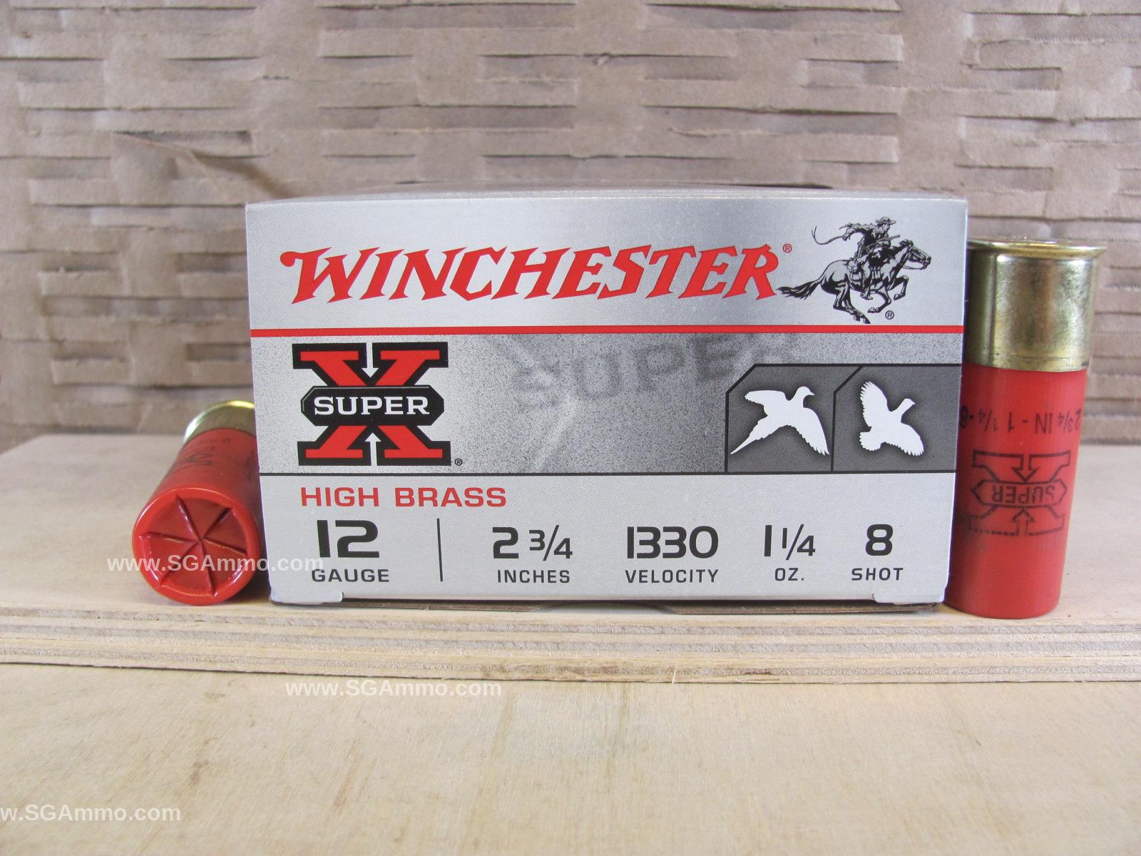 25 Round Box – 12 Gauge 2.75 Inch 1.25 Ounce Number 8 Shot Winchester Super X High Brass Ammo – X128