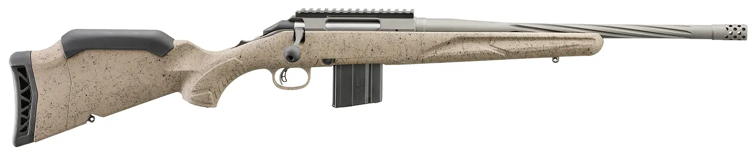 Ruger 46923 American II Ranch Full Size 350 Legend 5+1 16.10" Cobalt Cerakote Spiral Fluted Threaded Barrel Alloy Steel Receiver w/Picatinny Rail, Flat Dark Earth Splatter Adj LOP Synthetic Stock