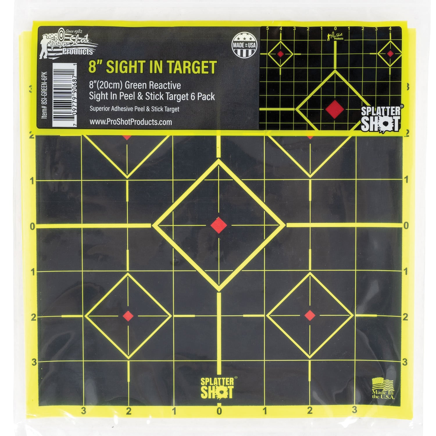 Pro-Shot SplatterShot Peel and Stick Sight-In Target, Black/Green - 8SI-GREEN-6PK