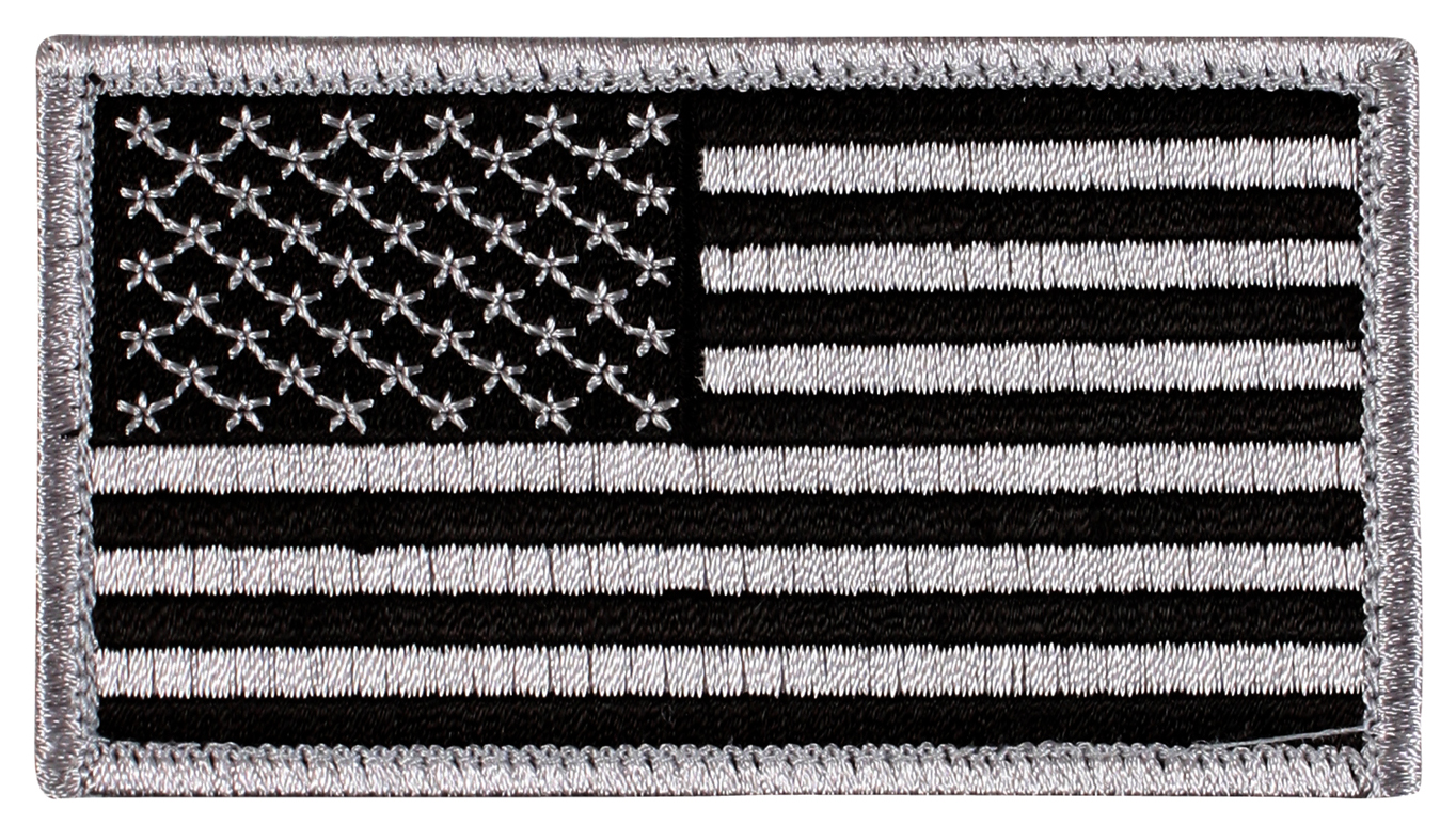 Rothco American Flag Patch - Hook Back, Black - Silver, Orientation Normal