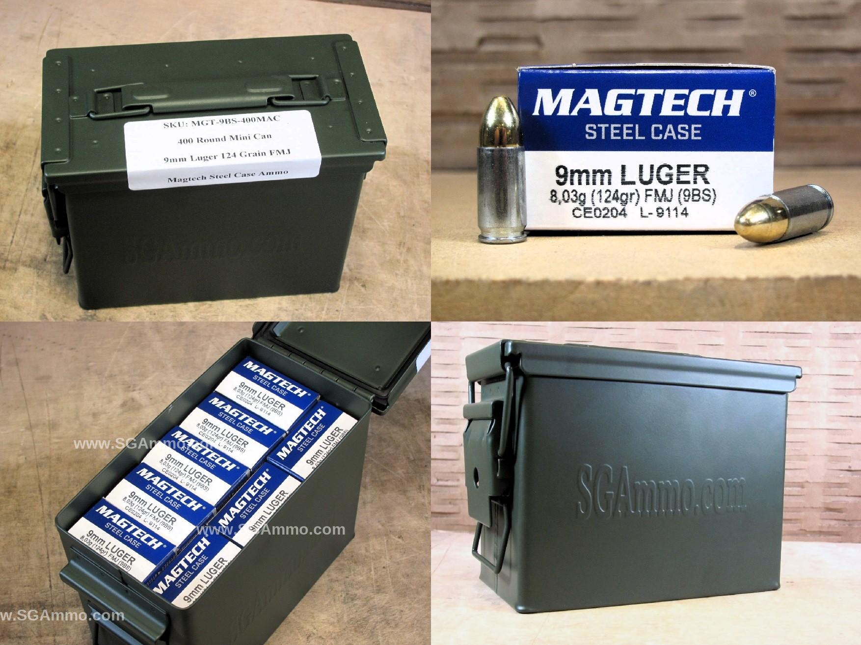 400 Round Can – Steel Case 9mm Luger 124 Grain FMJ Magtech Ammo – 9BS – Packed in Mini Canister