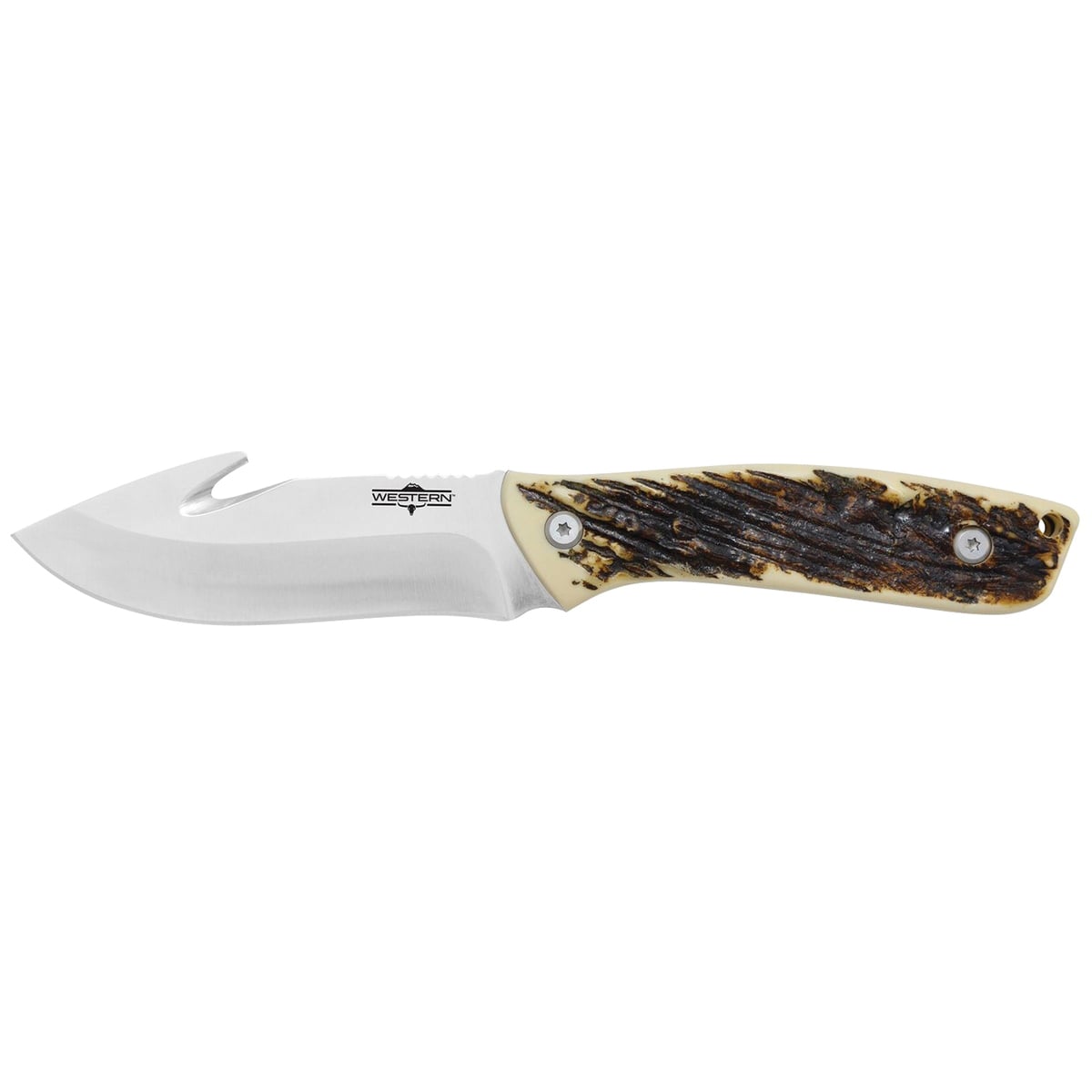 Camillus Western Crosstrail Fixed Blade Gut Hook Knife, Stag Antler - CAM-19247