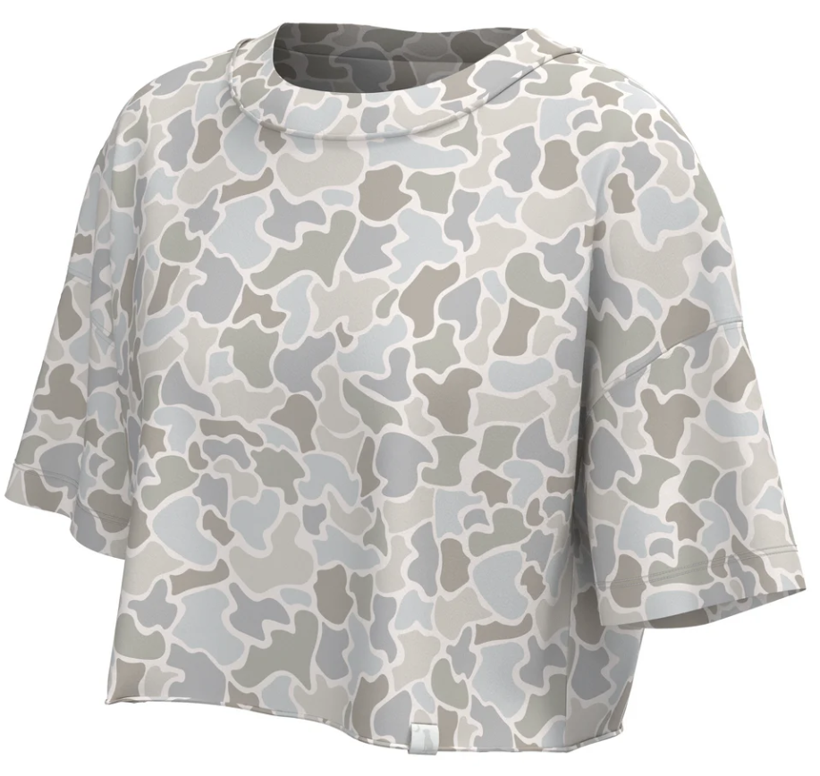Local Boy Local Girl Boxy Crop Tee, Forest Camo Saltwater - Medium