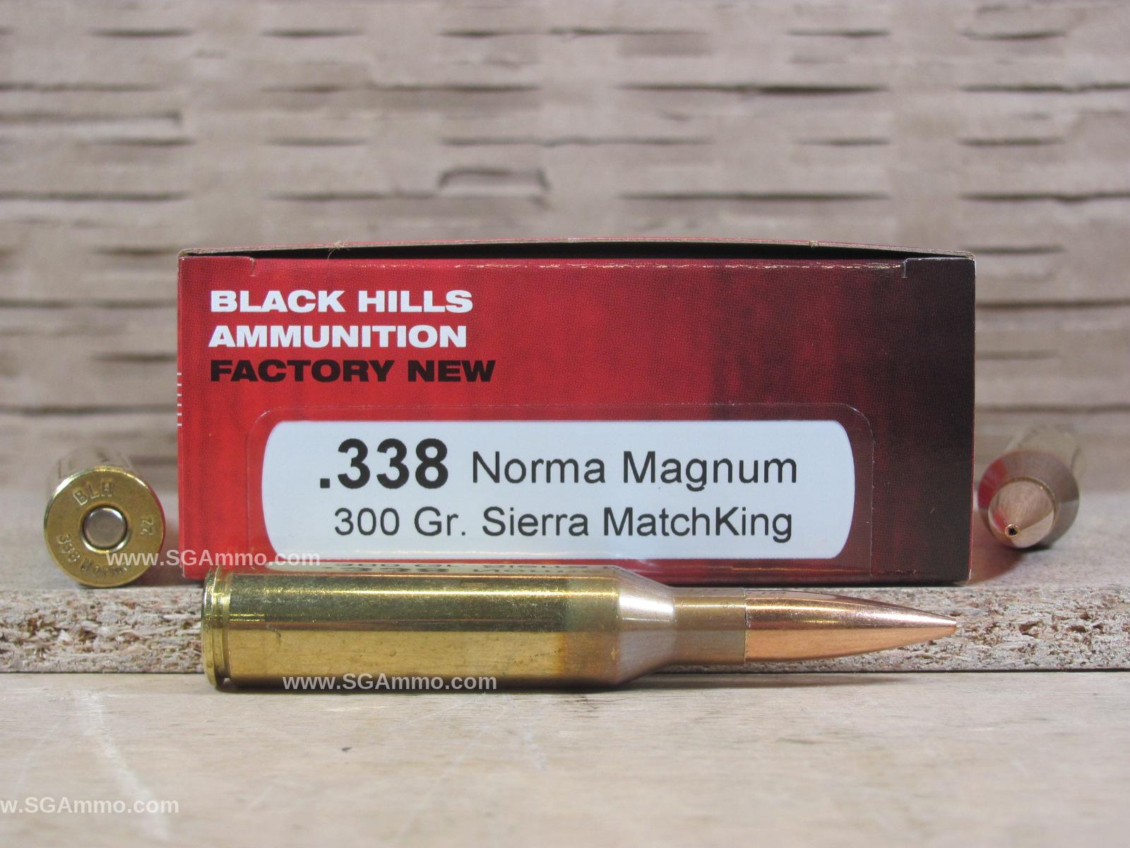 20 Round Box – 338 Norma Magnum 300 Grain Sierra MatchKing Black Hills Ammo