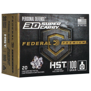 Federal Personal Defense HST Handgun Ammunition .30 Super Carry 100 gr JHP 1250 fps 20/ct