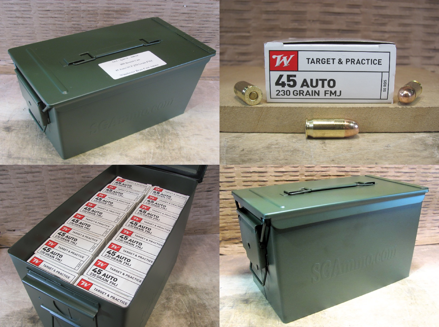 800 Round Can – 45 Auto / ACP Winchester 230 Grain FMJ Ammo – Q4170 – Packed in PA108 SAW Canister