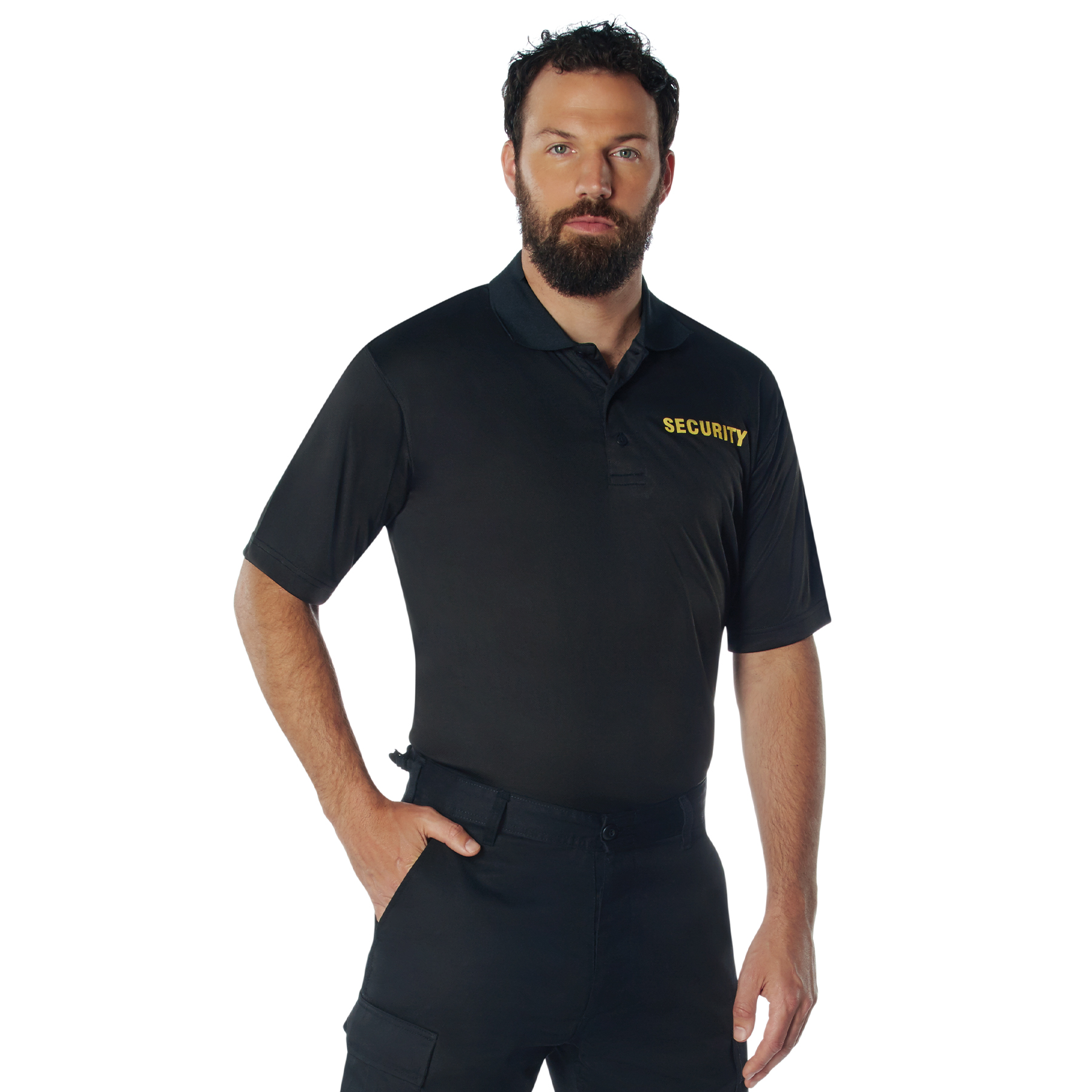 Rothco Moisture Wicking Security Polo Shirt - Black W- Gold Lettering, X-Large