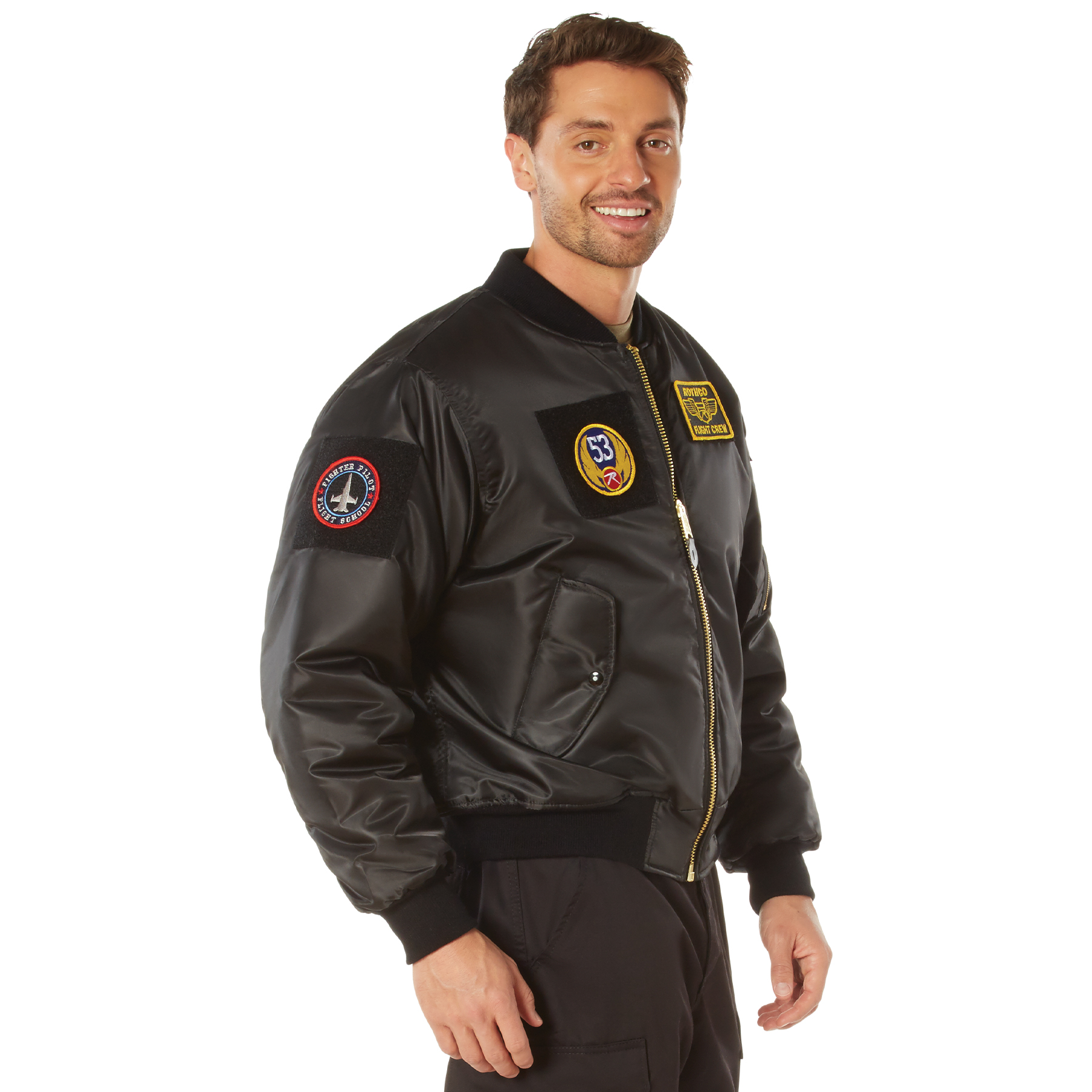 Rothco Ma-1 Flight Jacket With Patches - Black, 2X-Large
