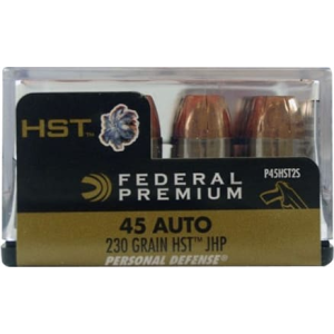 Federal P45HST2S Premium Personal Defense 45 ACP 230 GR Hydra-Shok Jacketed Hollow Point - 20rd Box
