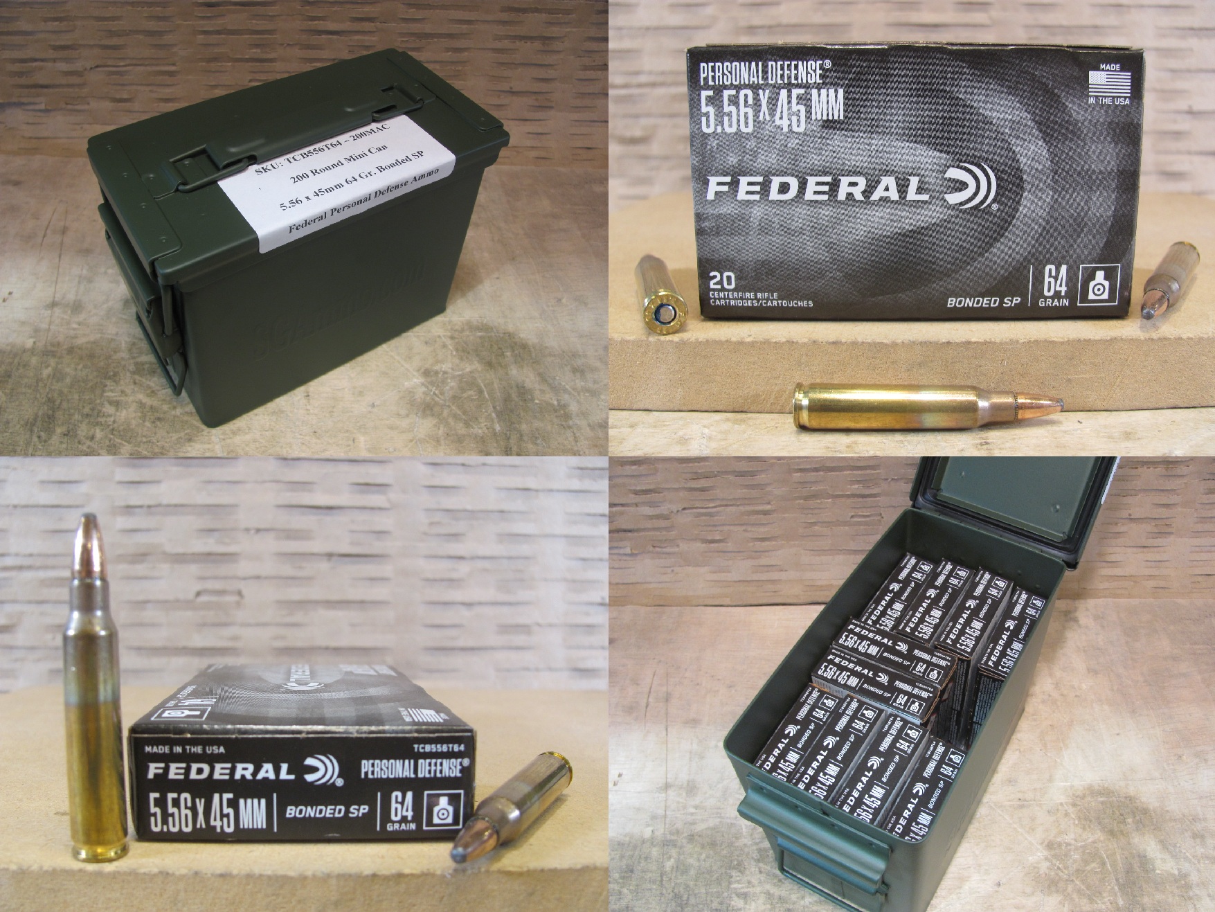 200 Round Can – 5.56x45mm 64 Grain Bonded Soft Point Federal Personal Defense Ammo – TCB556T64 – Packed in Mini Ammo Canister