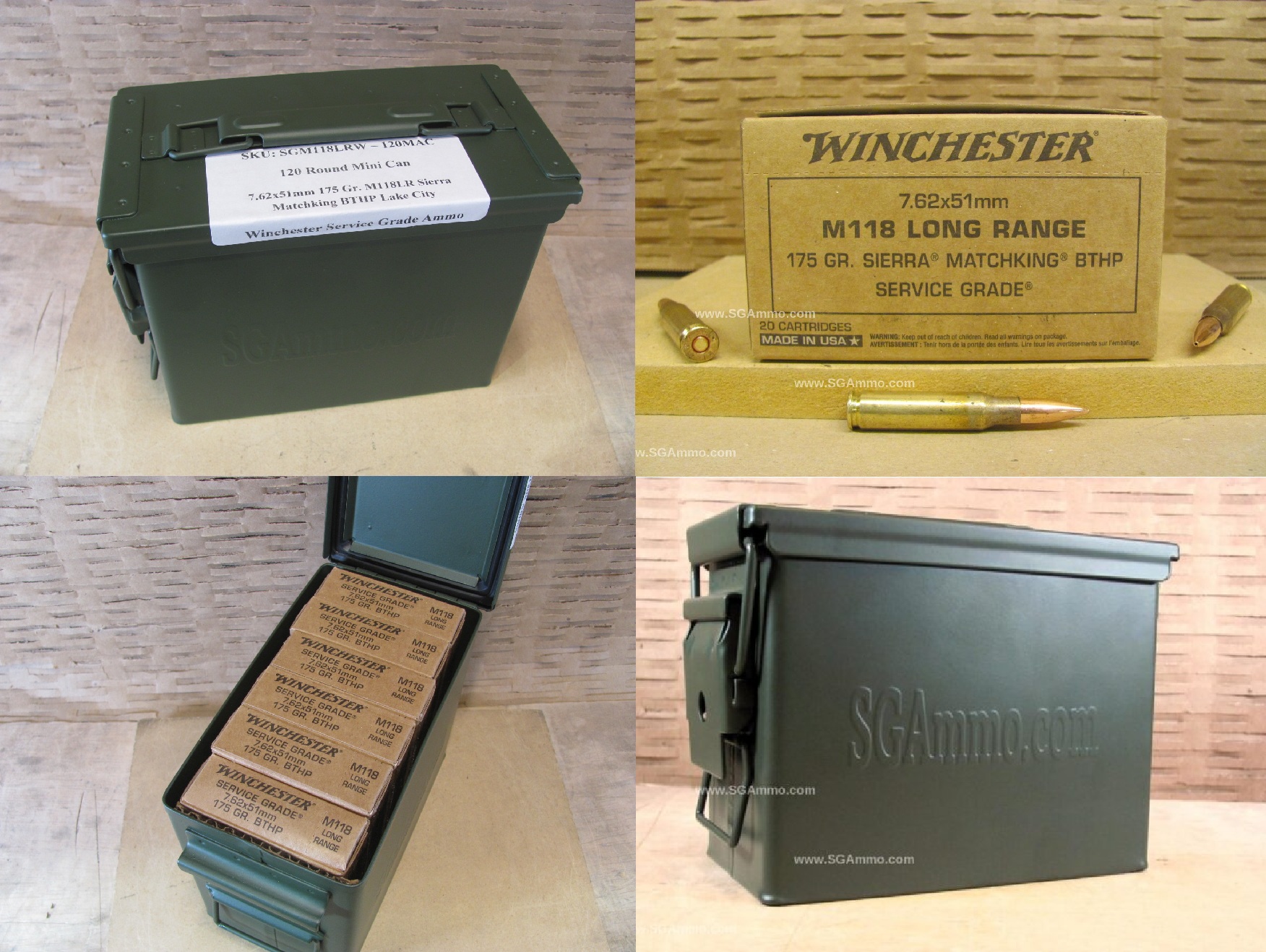 120 Round Can – 7.62x51mm 175 Grain M118 Long Range Sierra Matchking BTHP Lake City Winchester Service Grade Ammo – SGM118LRW – Packed in Mini Ammo Canister