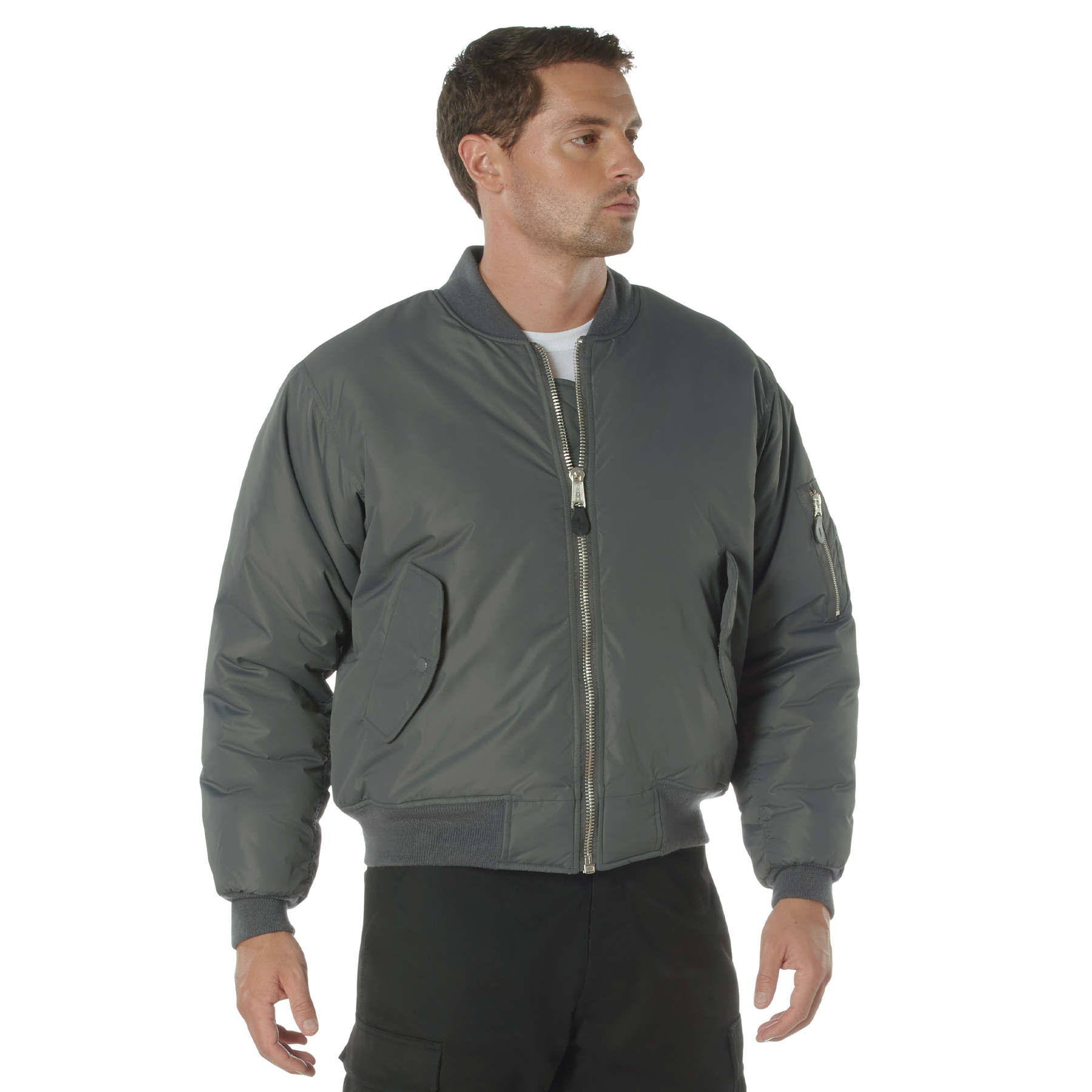 Rothco Enhanced Nylon Ma-1 Flight Jacket - Gunmetal Grey, Medium