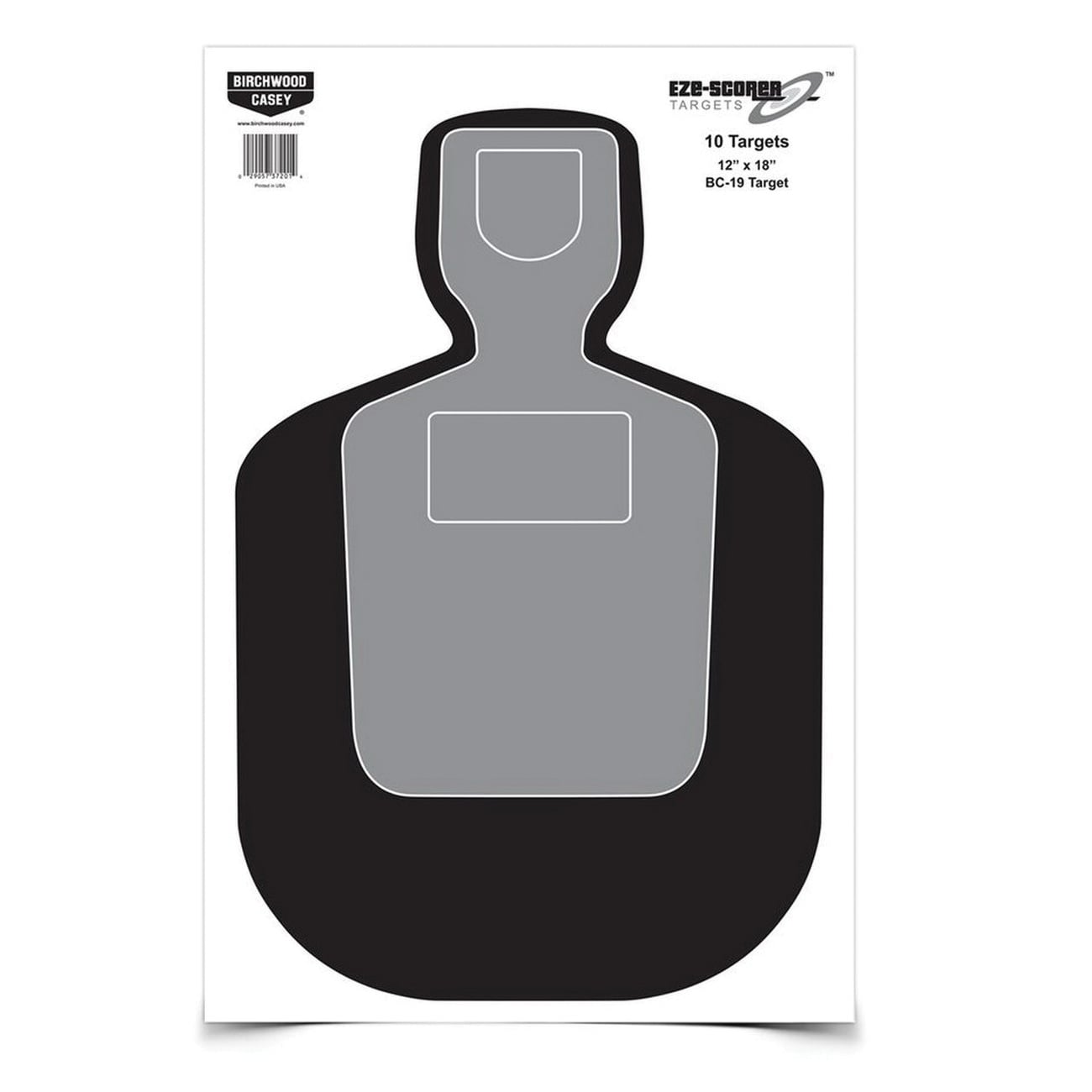 Birchwood Casey EZE-Scorer 12" x 18" Silhouette BC19 Practice Target, Black/Gray, 10/pack - 37201