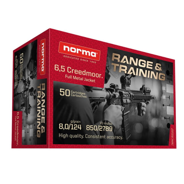 Norma Range & Training 6.5mm Creedmoor 124 Grain FMJ Brass Cased Rifle Ammo 50 Rounds