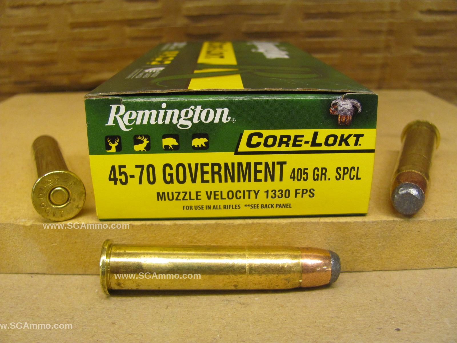 20 Round Box – 45-70 Government 405 Grain SPCL Soft Point Core-Lokt Remington Ammo – R4570G