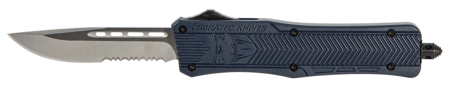 CobraTec Knives Medium CTK-1 Drop Point 3" OTF, Serrated, NYPD Blue - MNYCTK1MDS