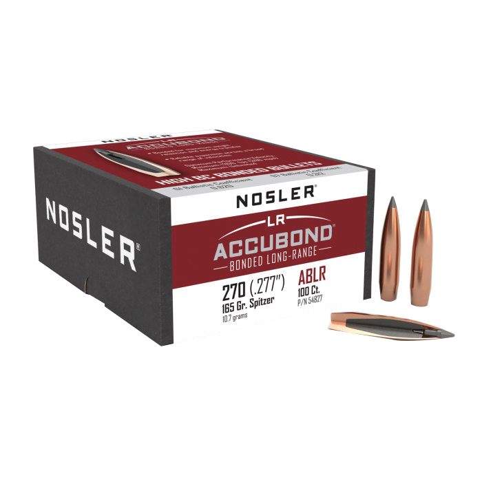 Nosler AccuBond Long Range .270 Cal BTPT Rifle Bullet, 165 gr 0.277" 100rds
