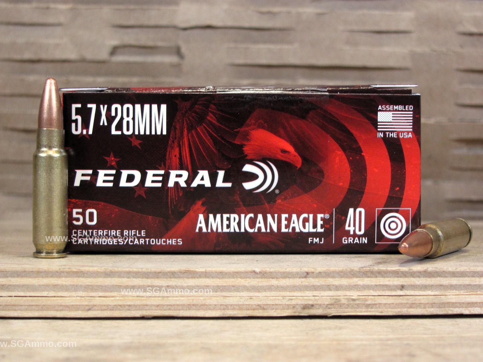 50 Round Box – 5.7×28 40 Grain TMJ or FMJ Federal Ammo – AE5728A