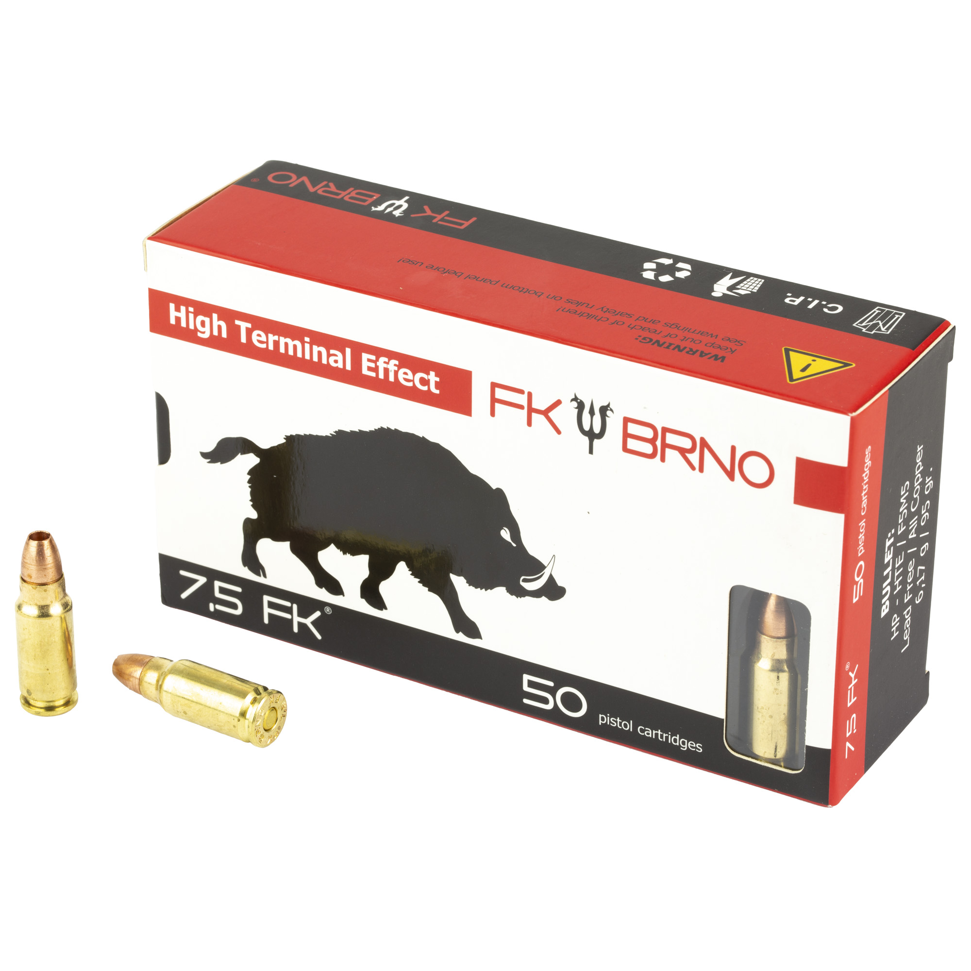 FK BRNO F5 7.5 FK Ammunition, 50 Rounds Hollow Point 95gr - FKAMMOF550
