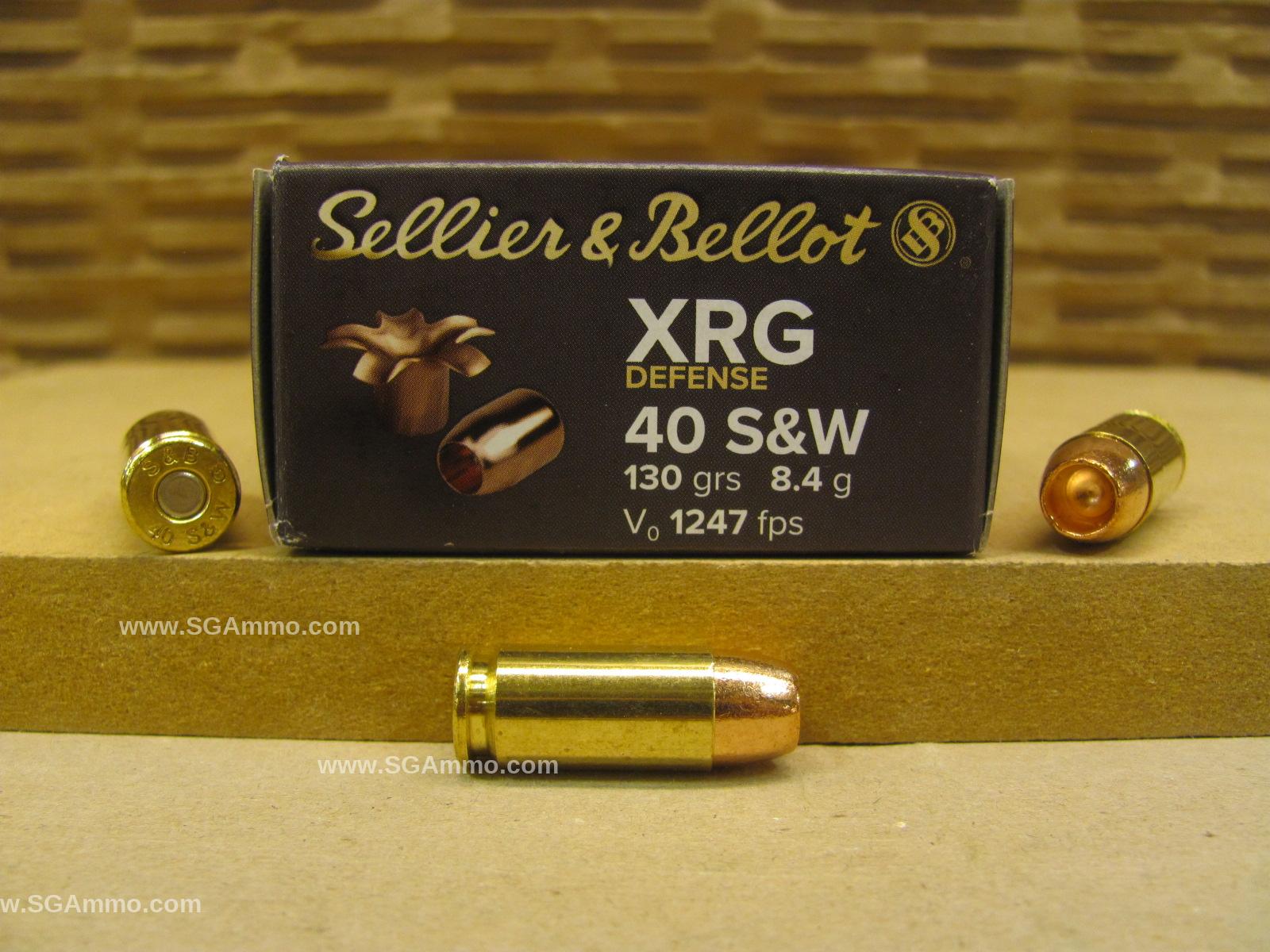 25 Round Box – 40 Cal SW 130 Grain Sellier Bellot XRG Hollow Point Defense Ammo – SB40XA