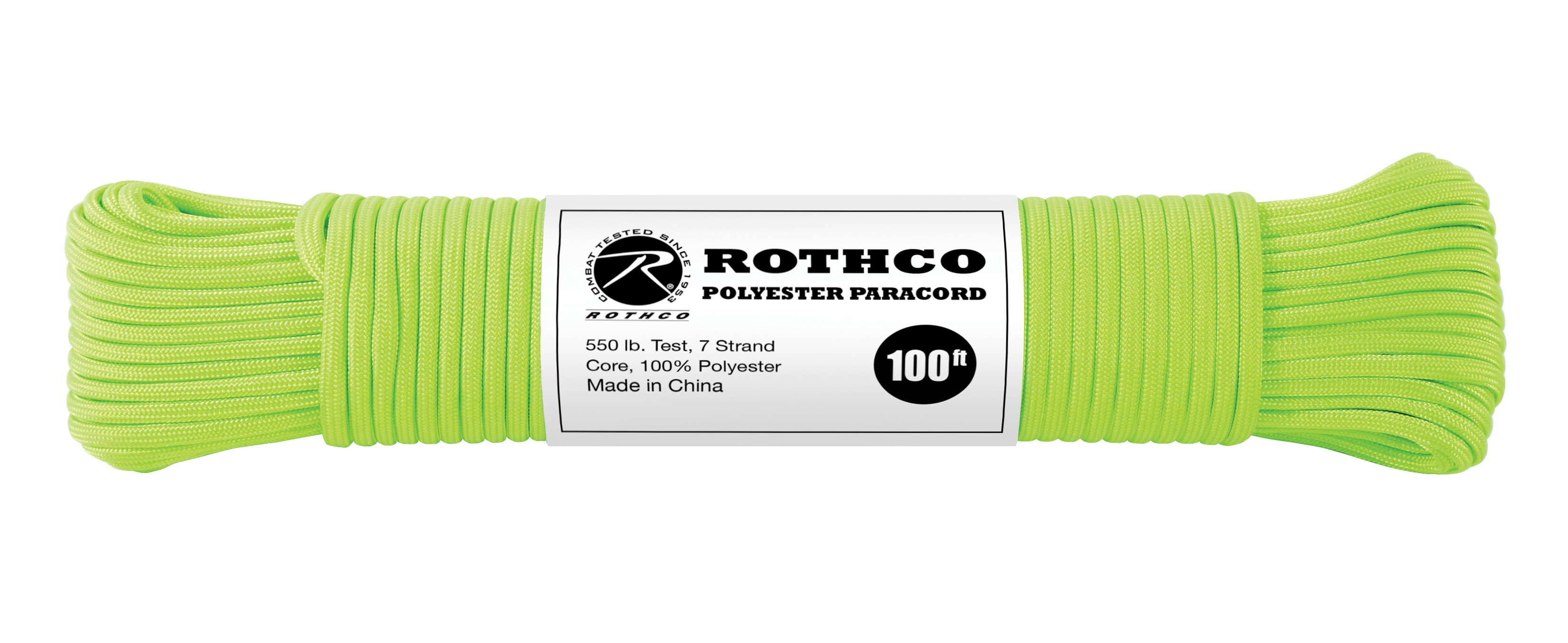 Rothco 550Lb Type III Polyester Paracord - Safety Green, 100