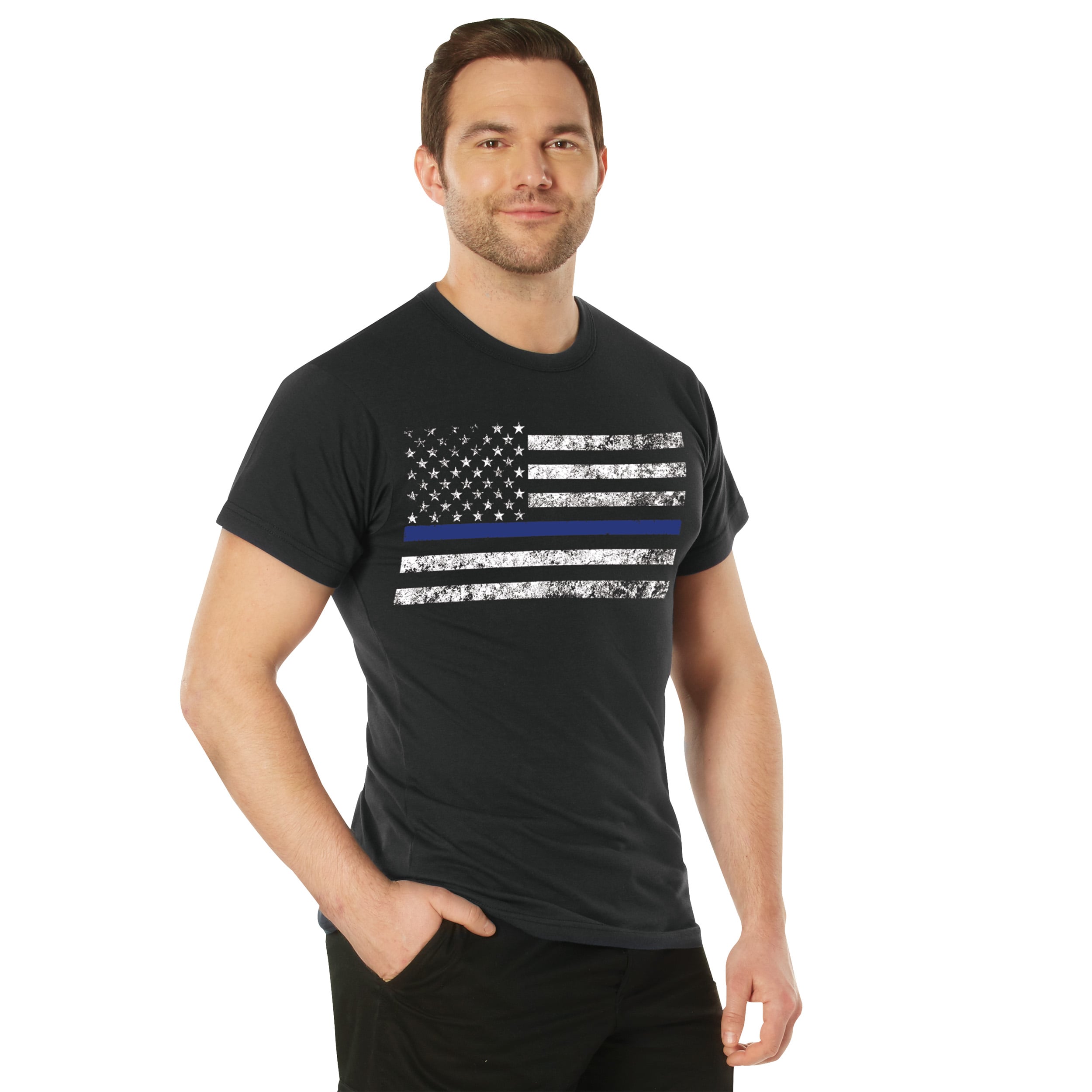Rothco Thin Blue Line T-Shirt - Black, 4X-Large