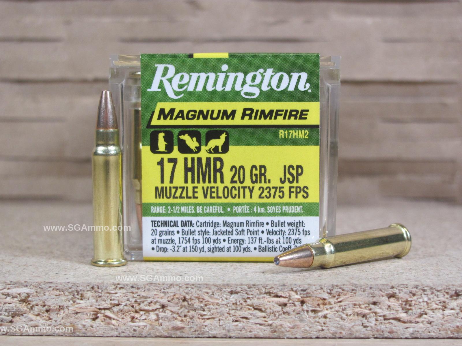 50 Round Box – 17 HMR 20 Grain Jacketed Soft Point Remington Magnum Rimfire Ammo – R17HM2
